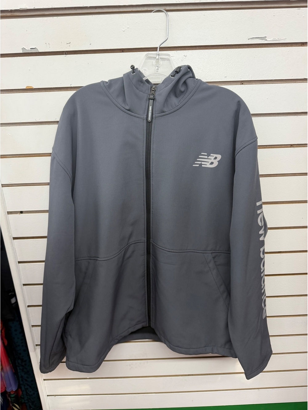New Balance Men’s XL Gray Full Zip Hooded Performance Jacket Reflective Logo